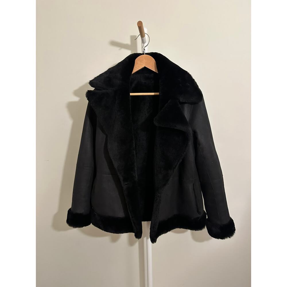 Theory Reversible Shearling Jacket — Black, Size P - image 4